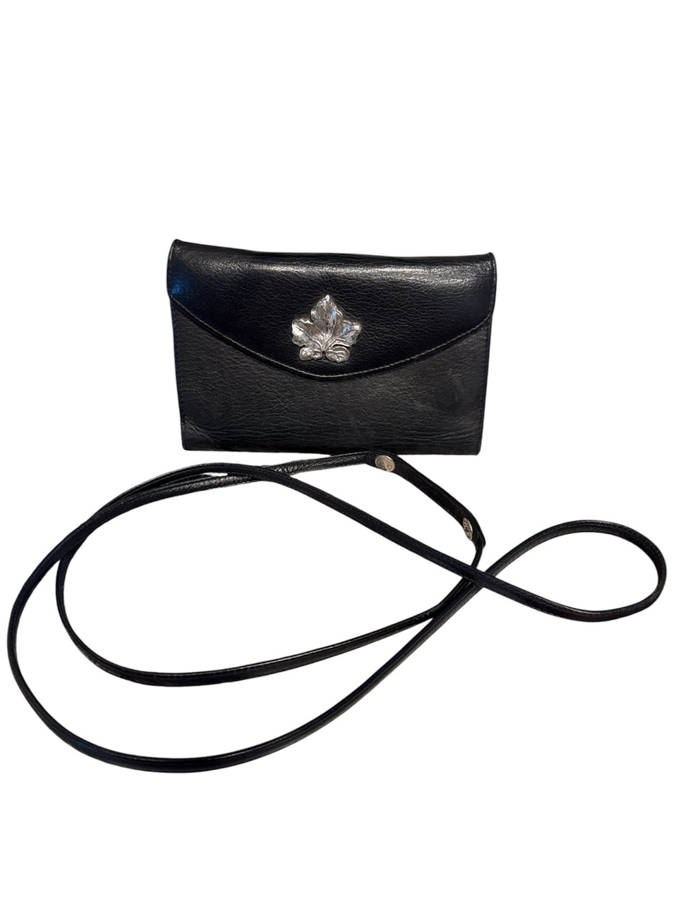 Vintage Brighton Black Leather Crossbody Wallet Clutch Removable Strap
